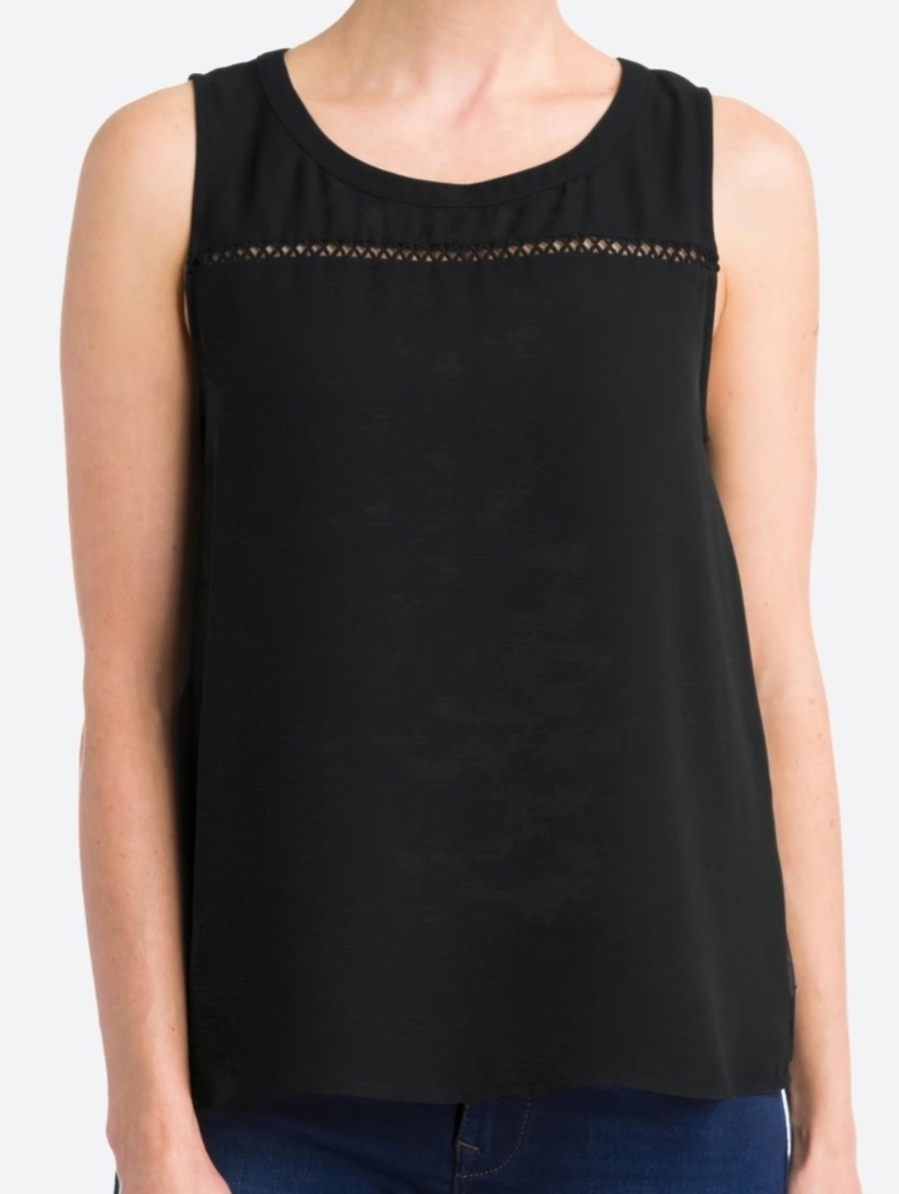 19 Cooper Black Sleeveless Lace-Trim Sleeveless Flowy Top